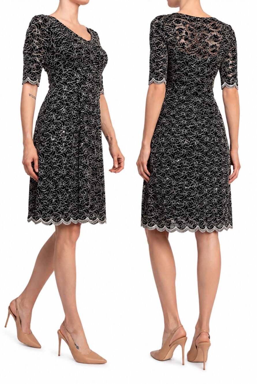 Connected Apparel Black Silver Sequin Lace Sheath Dress Size 12 Cocktail